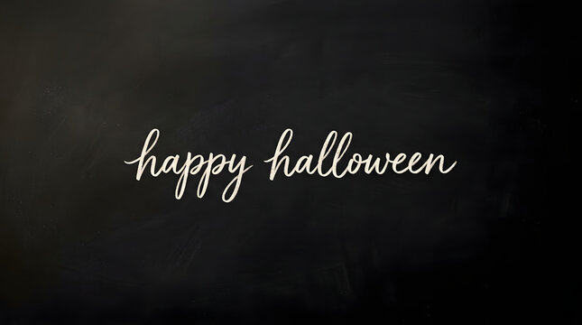 Happy halloween handwritten lettering on a black chalkboard background