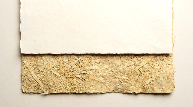 Overlapping abaca paper sheets with textured surface. natural fiber paper stack, rustic craft design