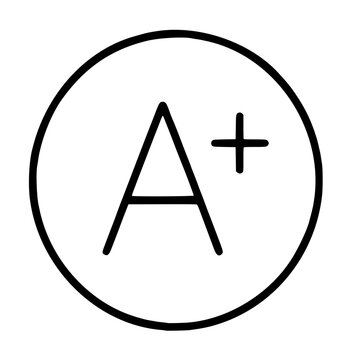 Minimalist hand-traced vector icon of letter A plus grade symbol enclosed in a thin circular outline, clean line art style for educational and academic design concepts and projects