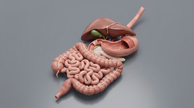 3D Anatomical Model Showing Human Digestive System Including Liver Gallbladder Stomach Small And Large Intestines For Medical Education And Research