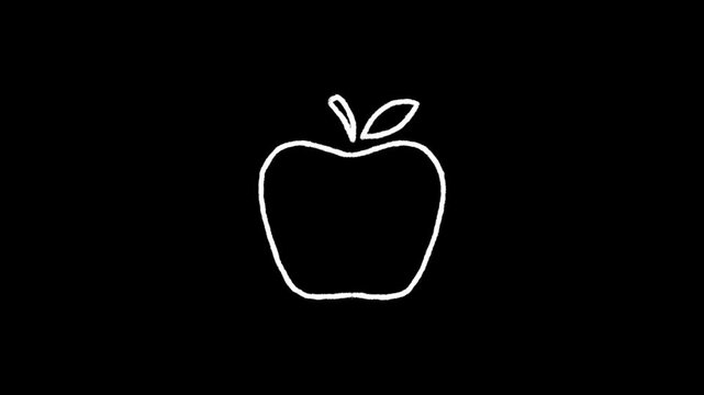 Hand Drawn White Apple Doodle Animation Seamless Loop on Transparent Background with Alpha Channel