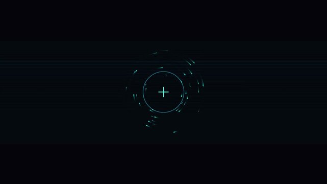 Digital abstract graphic with glowing circular light effect and plus sign center
