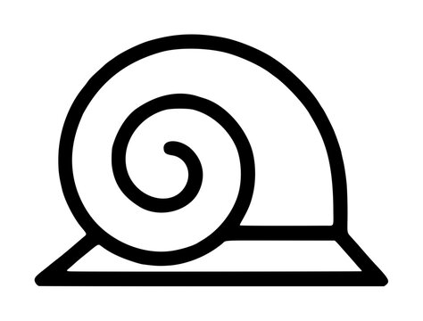 Hand drawn black snail shell vector icon with curved spiral design and simple flat base, minimalist line art illustration for nature and wildlife design projects
