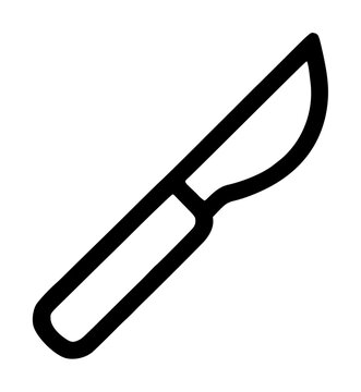 Hand-traced vector illustration of a skiving knife tool with diagonal blade and slender handle, minimalist black outline icon design isolated on white background, perfect for crafting and leatherwork