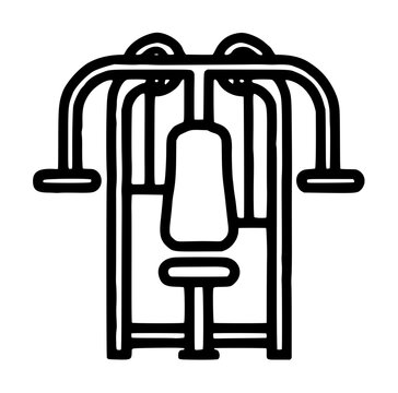 Shoulder press machine vector icon, hand-traced gym equipment illustration for fitness and workout applications, black line art on transparent background