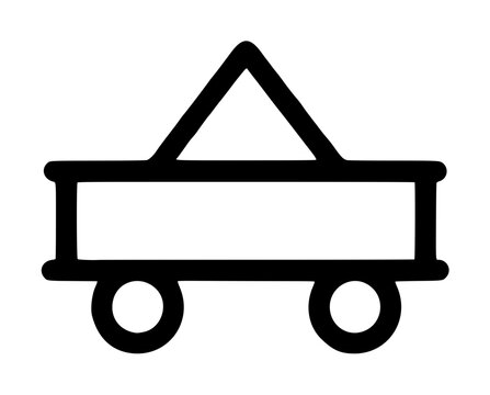 Hand-drawn black vector icon illustration of a flatbed trailer or spreader beam with two circular wheels, depicted in simple line art style on a white background for industrial design
