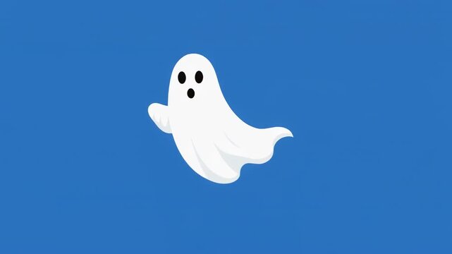 Animated ghost characters floating across a blue background with black stripes in a playful whimsical style