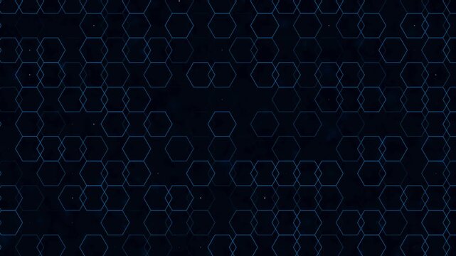 Hexagonal grid pattern with glowing blue lines against a dark space background
