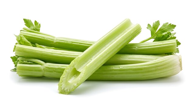 Fresh green celery stalks isolated on a white background for healthy food concepts