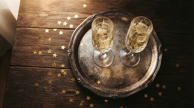 Two Toasted Glasses on a Vintage Tray