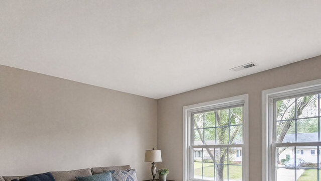 Repaired and repainted ceiling after a water leak - insurance claim - copy space