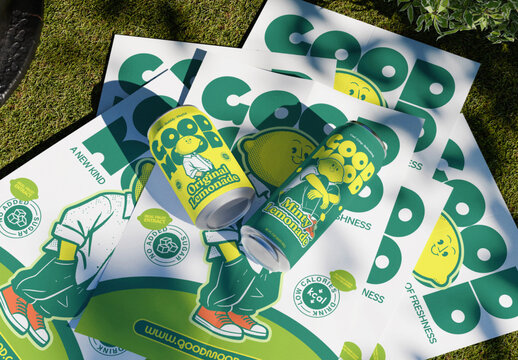 Can with Poster Mockup