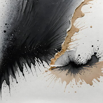 Abstract ink splatter art with dynamic black and gold organic texture for modern minimalist designs