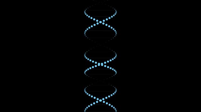 Illustration of a double helix dna strand with glowing blue dots against a dark background