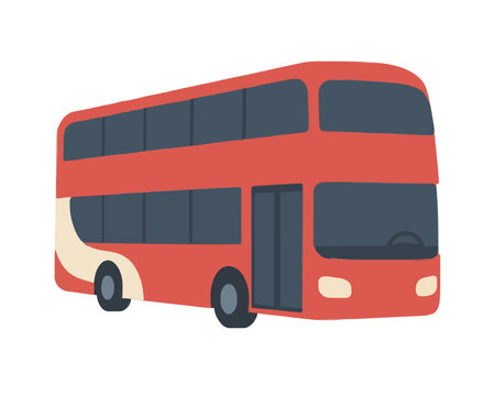 Vivid hand-traced vector illustration of a classic red double-decker city bus with tinted windows, perfect for transport and urban graphic design projects, isolated on white background
