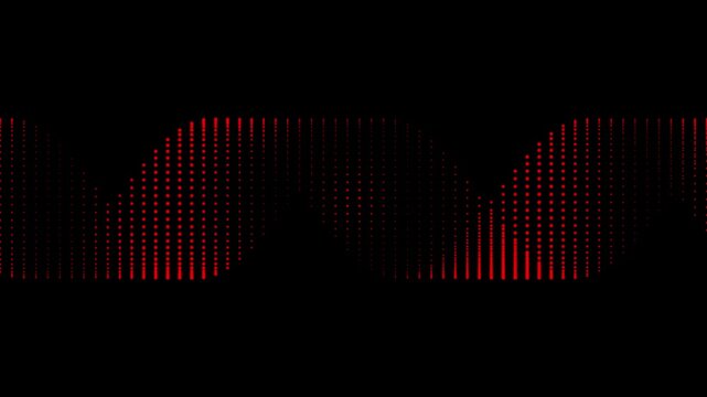 Abstract digital waveform visualization with red and white pixelated sound wave pattern on black background
