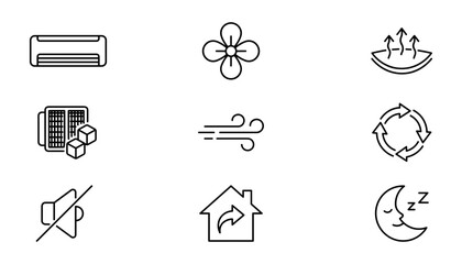 Fototapeta premium ir conditioning and home ventilation system outline icon set for climate control technology product interface 