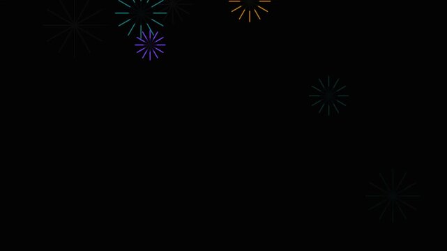 Colorful fireworks display against a dark night sky with starburst patterns