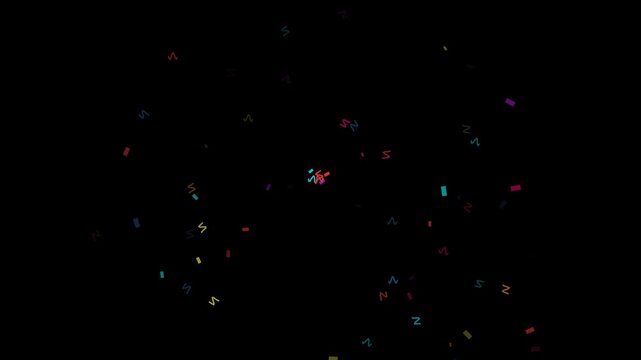 Colorful digital confetti bursting in a starburst pattern against a dark background
