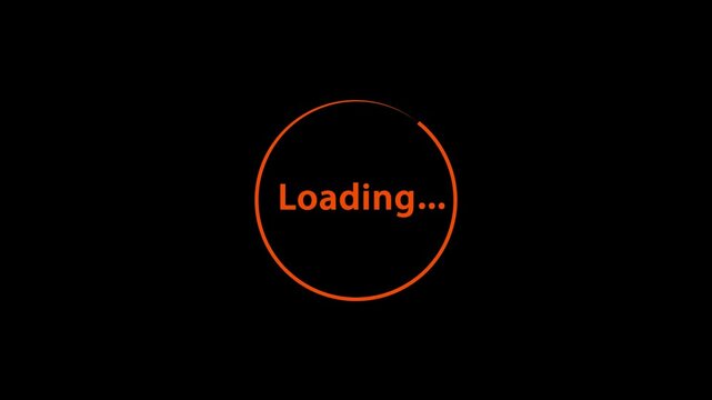 Orange circular loading spinner animation with ellipsis on dark background