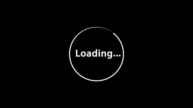 White circular loading spinner animation with ellipsis on dark background