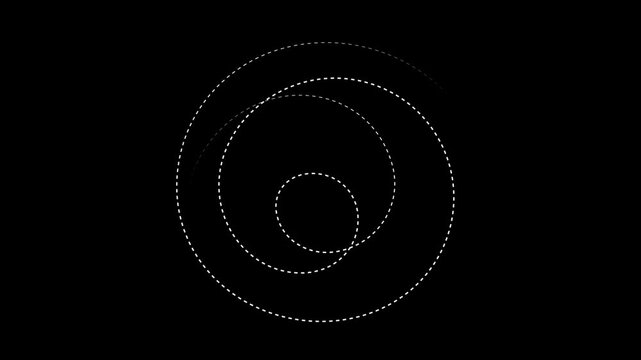 Abstract white dotted circles rotating on black background circle dot shape