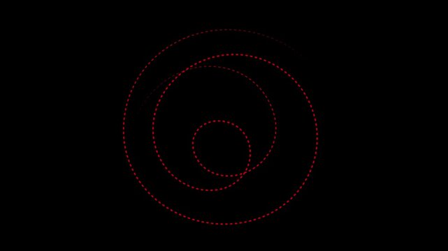 Abstract red dotted circles rotating on black background circle dot shape