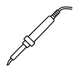Naklejka premium Hand-drawn black outline soldering iron tool vector icon illustration with cord and pointed tip, minimalist line art design for electronics and DIY repair graphics