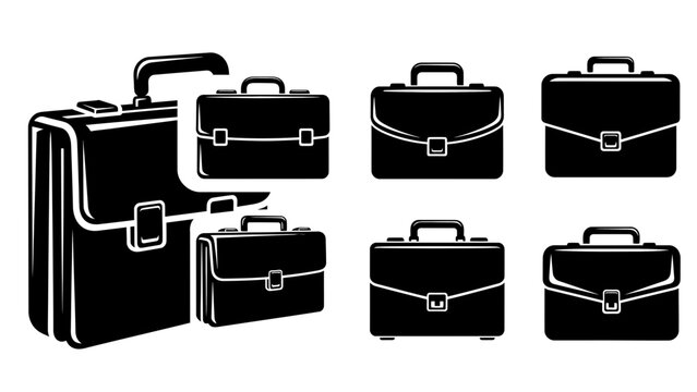 Set of black briefcase and business bag silhouettes.