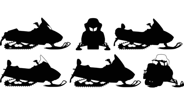 Snowmobile and winter recreational vehicle silhouettes collection.
