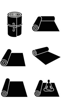 Yoga mat icons in rolled and unrolled styles.