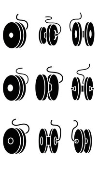Yoyo icon set featuring various perspectives and string details.