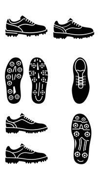 Athletic sports shoes and cleat sole silhouettes.