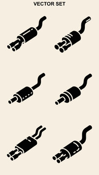 Automotive exhaust pipe and muffler silhouettes.