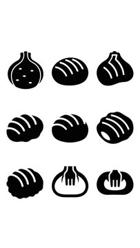 Bakery product and bread roll silhouette icon set.