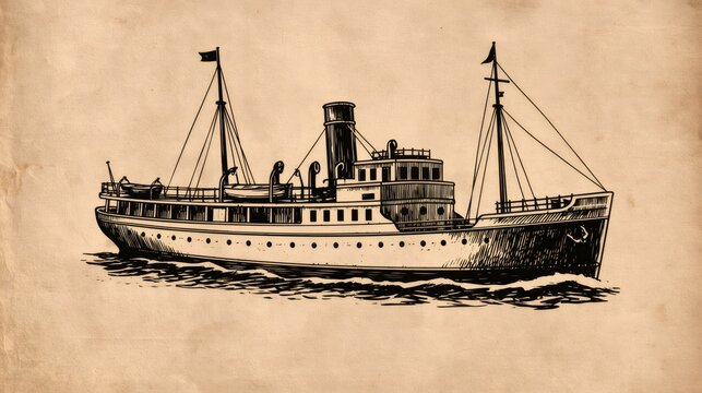 Vintage steamboat sailing on rough ocean water