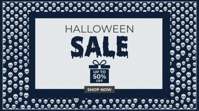 Halloween Sale Banner with Blue Pattern