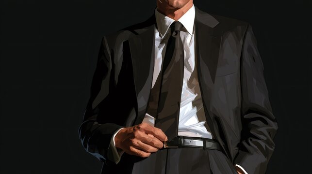 Professional man adjusting suit, expressing confidence and elegance