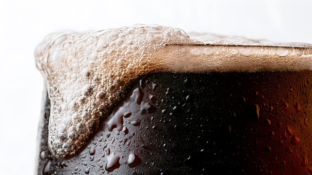 Rich dark beer cascades with frosty droplets a refreshing studio macro stock photo evokes cool indulgence