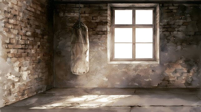 Vintage Boxing Gym Illustration Evokes Solitude Strength and a Weathered Resilient Atmosphere