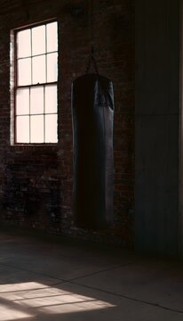 Strength training space minimalist design industrial brick wall diffused light fitness concept modern lifestyle photography