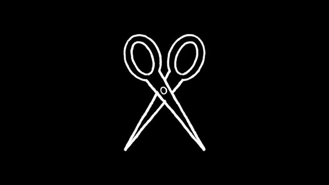 Hand Drawn White Scissors Doodle Animation Seamless Loop on Transparent Background with Alpha Channel