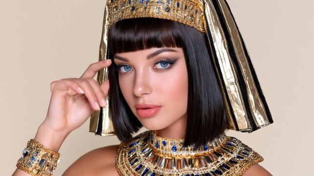 Egyptian queen portrait wearing ancient gold jewelry