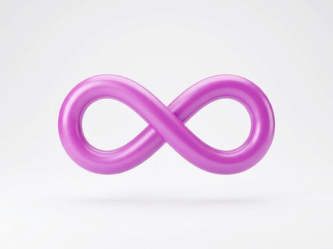 Purple infinity symbol 3d render icon on white background representing eternity and limitless life