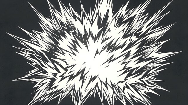 Comic book style white explosion burst effect on dark grey background