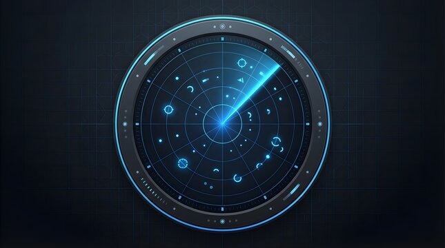 Futuristic blue digital radar interface display for scanning targets