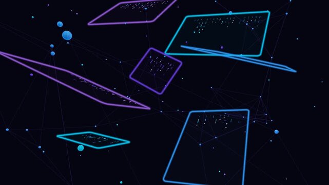 3D Holographic Computer Code Panels in Futuristic Network