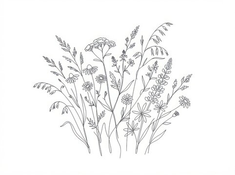 Wildflower bouquet sketch in pencil