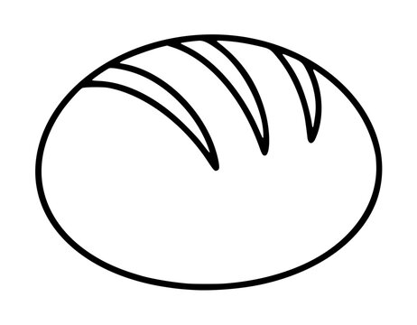 Vivid hand-traced vector illustration of a freshly baked round bread roll with three curved scoring cuts on top, depicted in minimalist black outline style on a clean white background, perfect for
