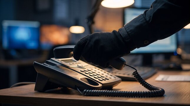 Night Emergency Call at Police Station with Officer Answering Desk Phone